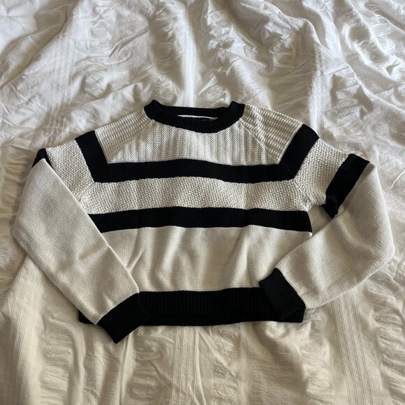 Banana Republic cropped sweater black/white striped colorblock size XS - Picture 1 of 4